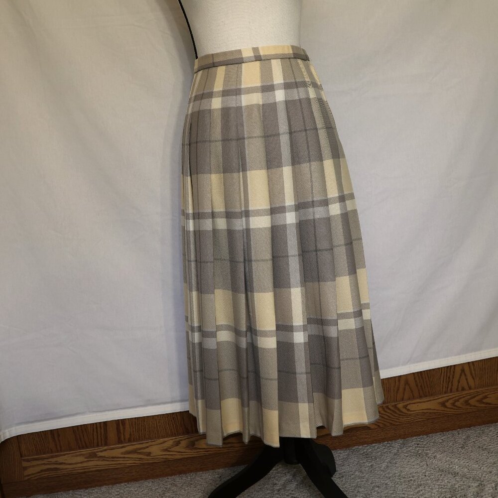 Pendleton all season wool midi skirt size 6 petite yellow, tan, grey pleated